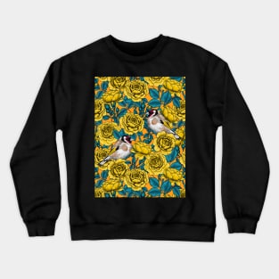 Rose flowers and goldfinch birds Crewneck Sweatshirt